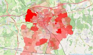 Heatmap of property prices in Oxted