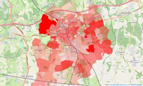 Heatmap of property prices in Oxted