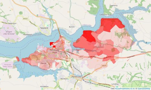 Heatmap of property prices in Pembroke Dock