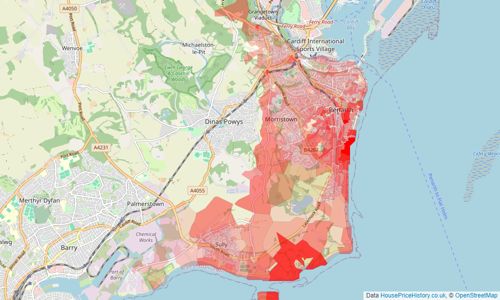 Heatmap of property prices in Penarth