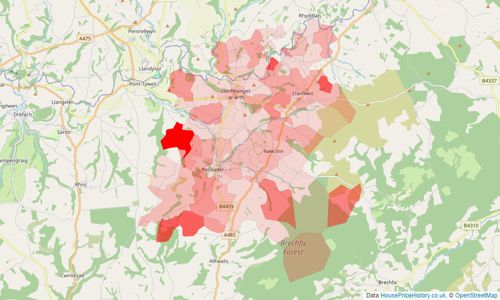 Heatmap of property prices in Pencader