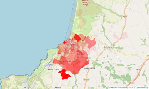 Heatmap of property prices in Perranporth