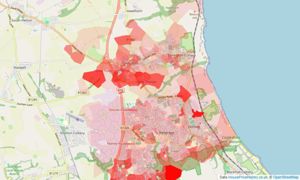 Heatmap of property prices in Peterlee