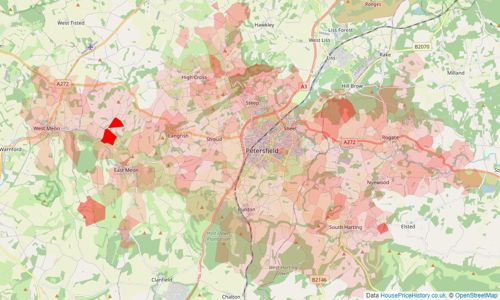 Heatmap of property prices in Petersfield