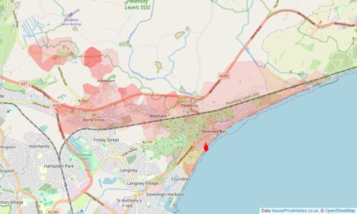 Heatmap of property prices in Pevensey