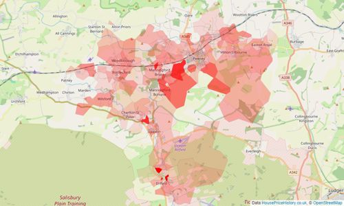 Heatmap of property prices in Pewsey