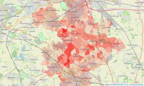 Heatmap of property prices in Pontefract