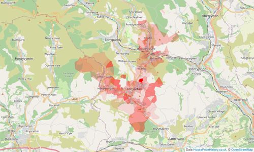 Heatmap of property prices in Porth