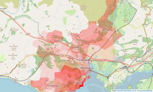 Heatmap of property prices in Porthmadog