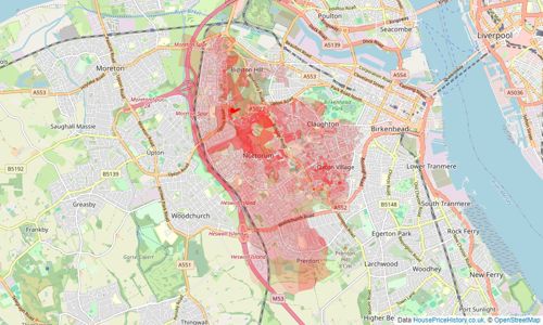 Heatmap of property prices in Prenton