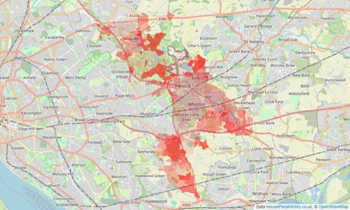 Heatmap of property prices in Prescot