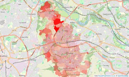 Heatmap of property prices in Pudsey