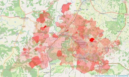 Heatmap of property prices in Pulborough