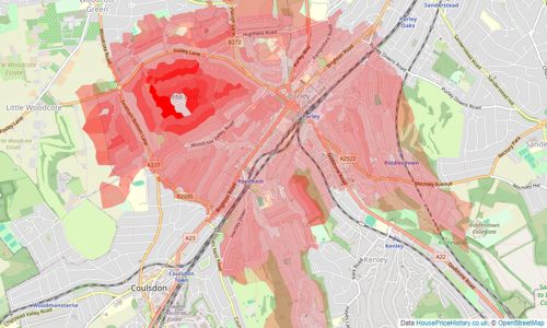 Heatmap of property prices in Purley