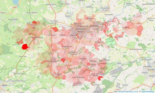 Heatmap of property prices in Radstock