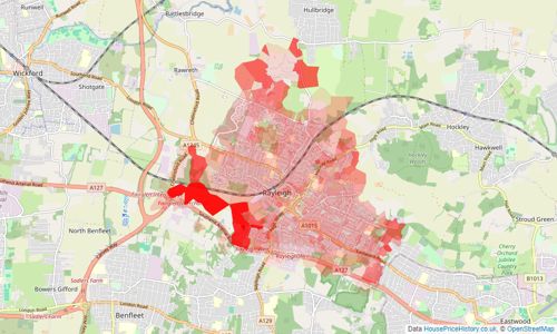 Heatmap of property prices in Rayleigh