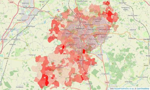 Heatmap of property prices in Redditch