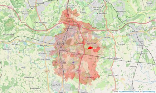 Heatmap of property prices in Redhill