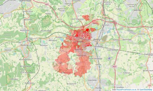 Heatmap of property prices in Reigate