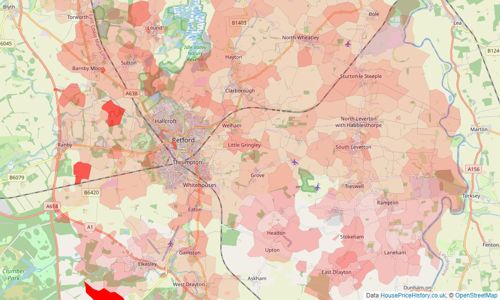 Heatmap of property prices in Retford