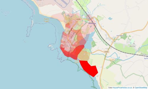 Heatmap of property prices in Rhosneigr