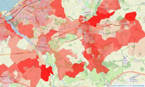 Heatmap of property prices in Rhyl