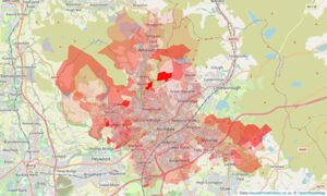 Heatmap of property prices in London Road, Rochdale