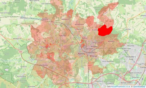 Heatmap of property prices in Romsey