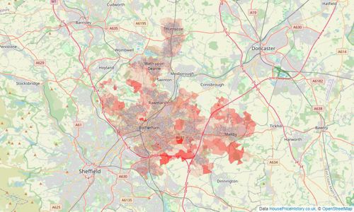 Heatmap of property prices in Rotherham