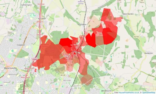 Heatmap of property prices in Rowland's Castle