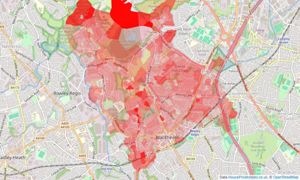 Heatmap of property prices in Rowley Regis