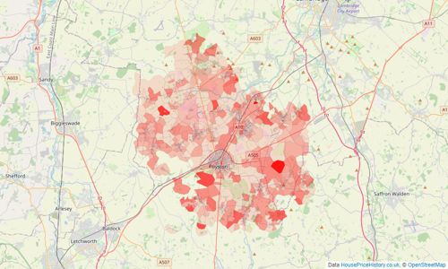 Heatmap of property prices in Royston