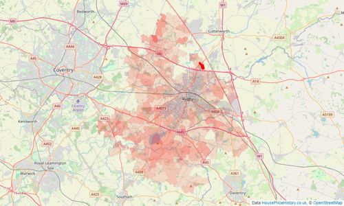 Heatmap of property prices in Rugby