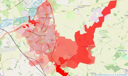 Heatmap of property prices in Rushden