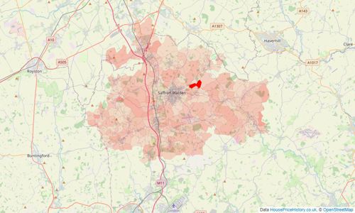 Heatmap of property prices in Saffron Walden