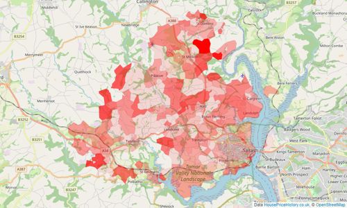 Heatmap of property prices in Saltash