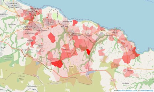 Heatmap of property prices in Saltburn-by-the-sea