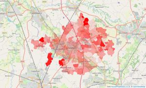 Heatmap of property prices in Sandbach