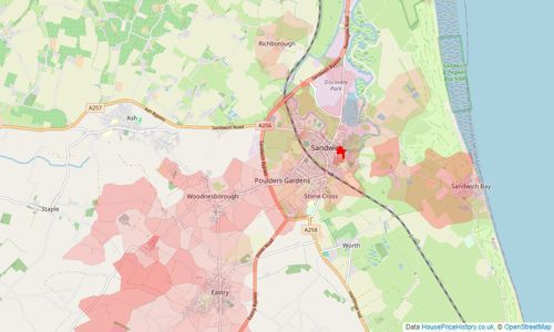 Heatmap of property prices in Sandwich