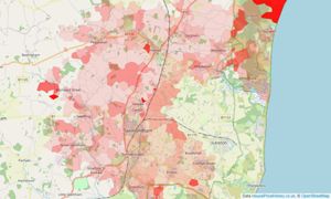 Heatmap of property prices in Saxmundham