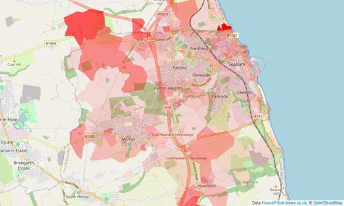 Heatmap of property prices in Seaham