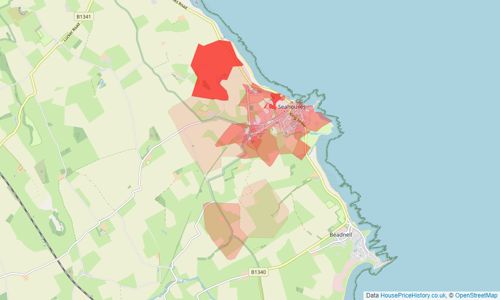 Heatmap of property prices in Seahouses