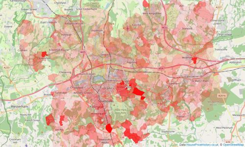 Heatmap of property prices in Sevenoaks