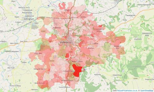 Heatmap of property prices in Shaftesbury