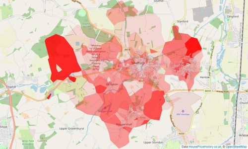 Heatmap of property prices in Shefford