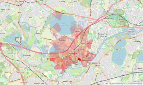 Heatmap of property prices in Shepperton