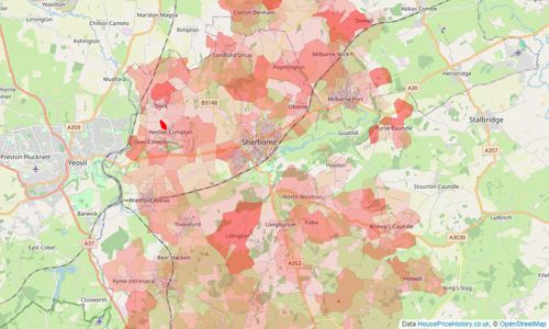 Heatmap of property prices in Sherborne