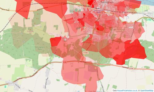 Heatmap of property prices in Sheringham