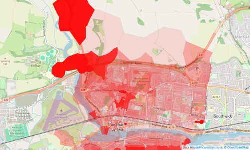 Heatmap of property prices in Shoreham-by-sea