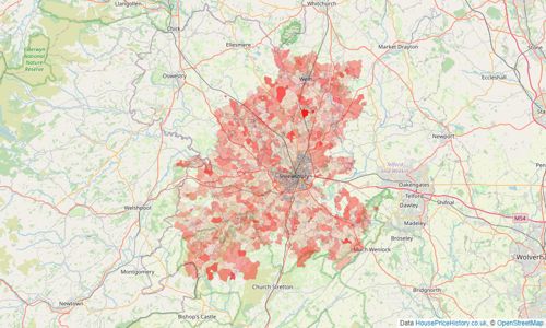 Heatmap of property prices in Shrewsbury